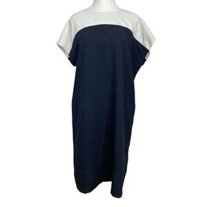 VINCE. IVORY WHITE BLACK COLORBLOCK SLEEVELESS SHIFT DRESS - S